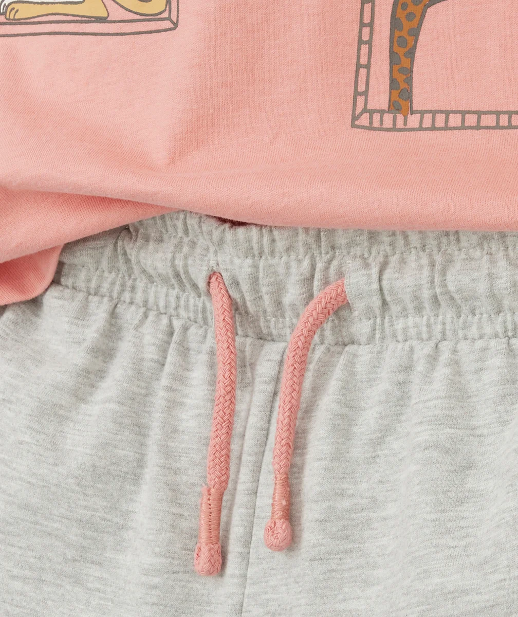 PYJAMA FILLE EN COTON BIO ROSE ET GRIS FAMILY PORTRAIT