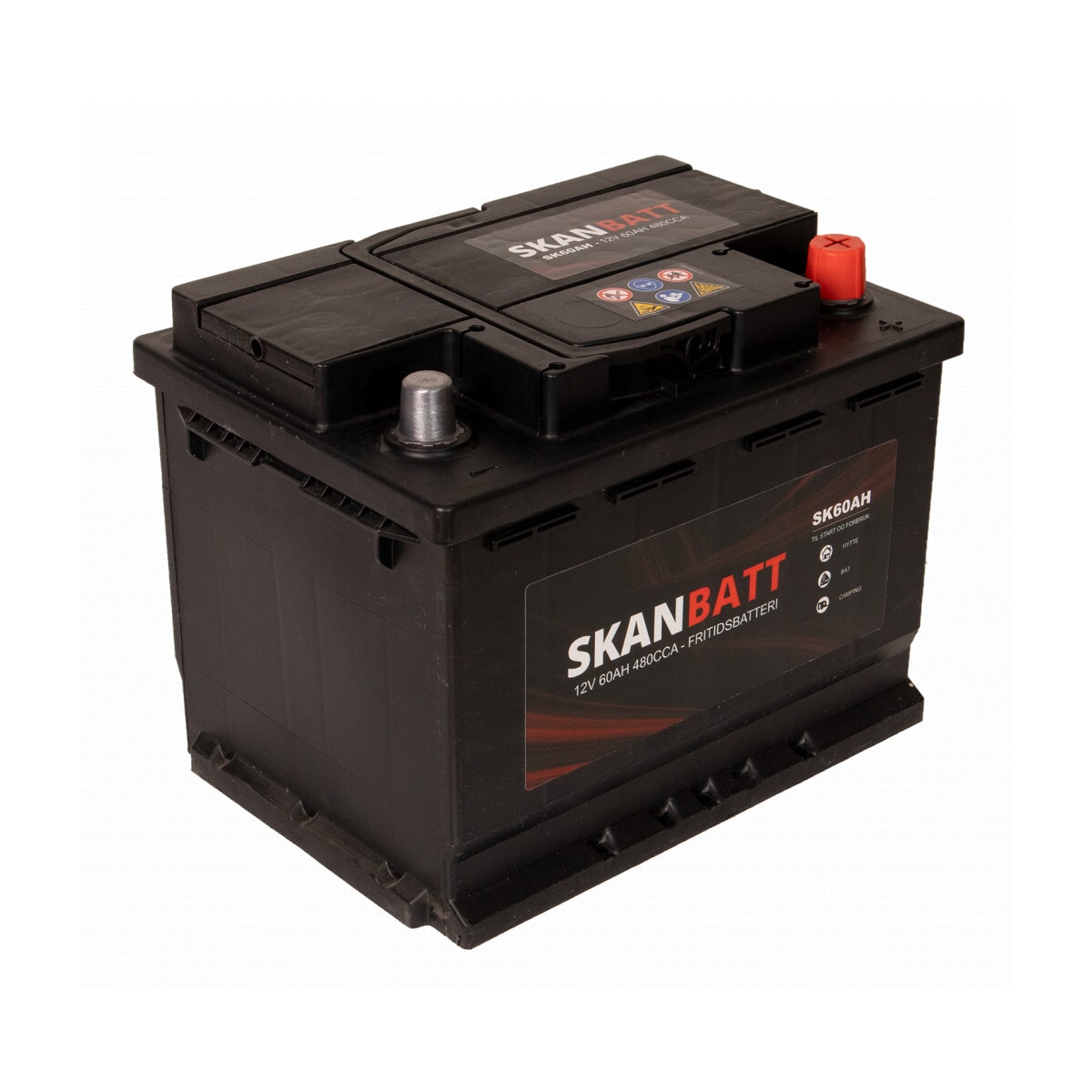 SKANBATT Fritidsbatteri 12V 60AH 480CCA (242x175x190/190mm) +høyre