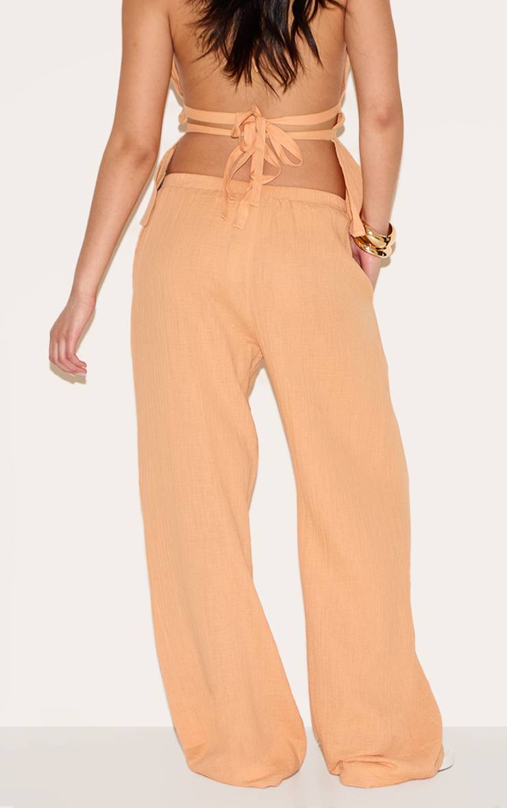 Abricot Pantalon Large Taille Basse En Gaze De Coton