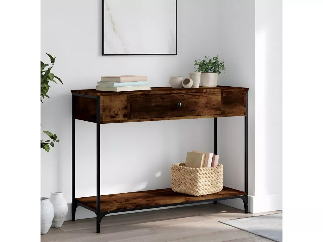 Table console chêne fumé 100x34,5x75 cm bois d'ingénierie