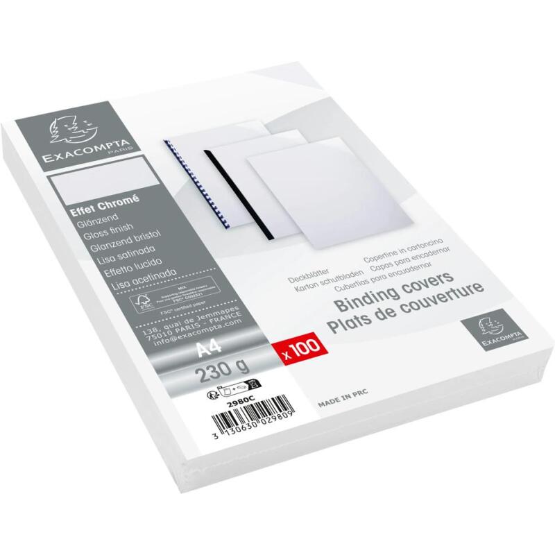Paquet de 100 couvertures Chromolux pour reliure A4 - Blanc