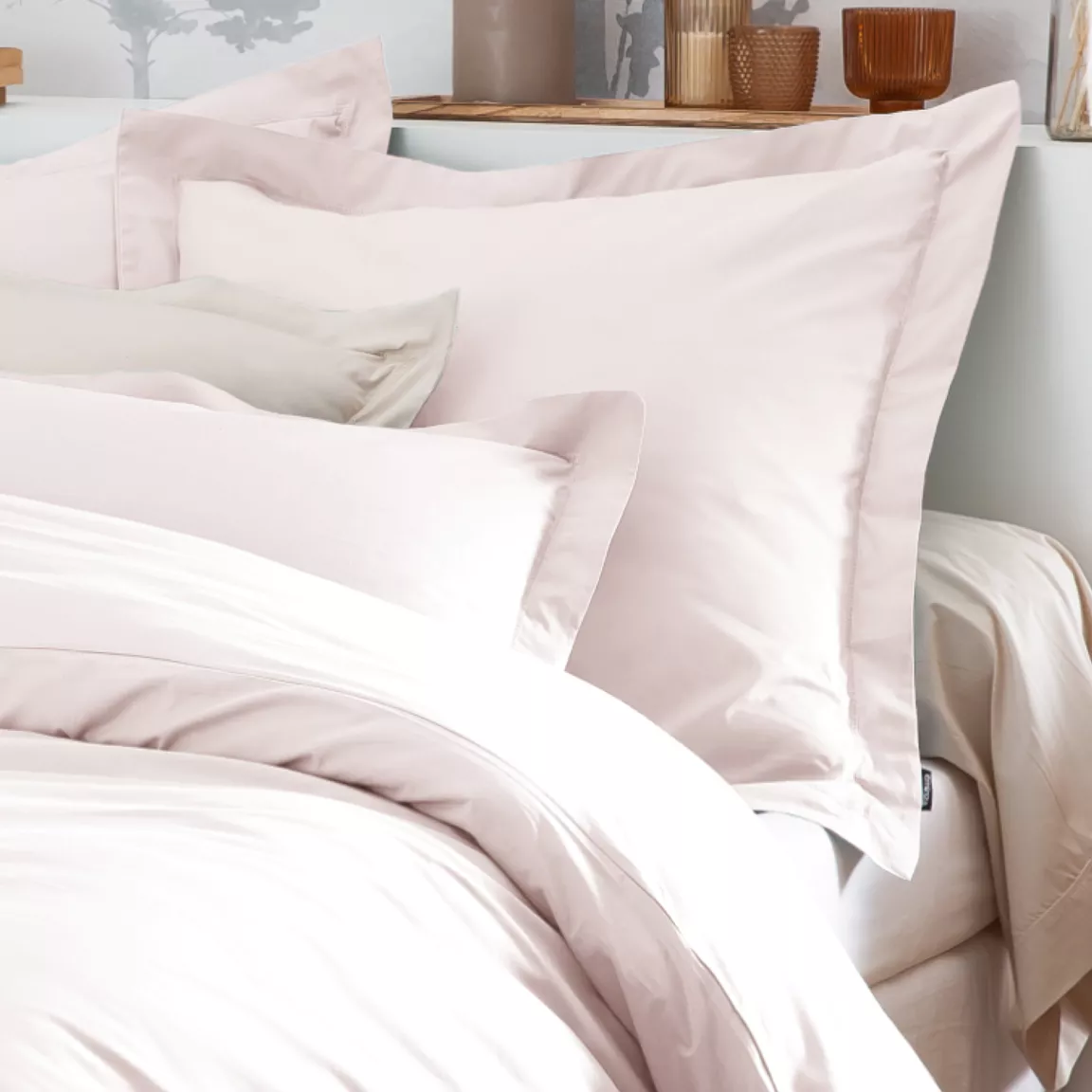 Drap plat percale de coton (180 x 290 cm) Cali Rose poudré