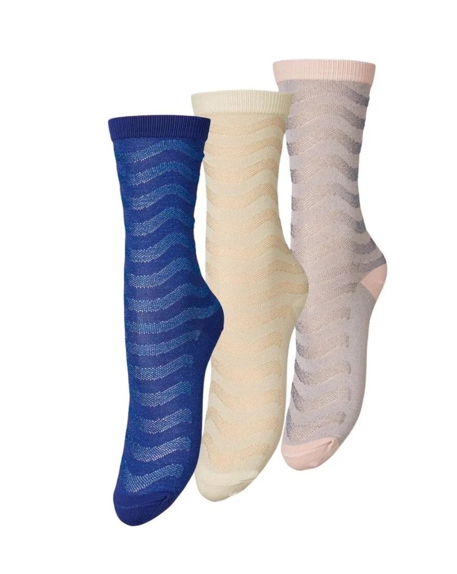 Becksöndergaard  Dopamina Glitter strømper, 3 pak - White/Blue/Pink
