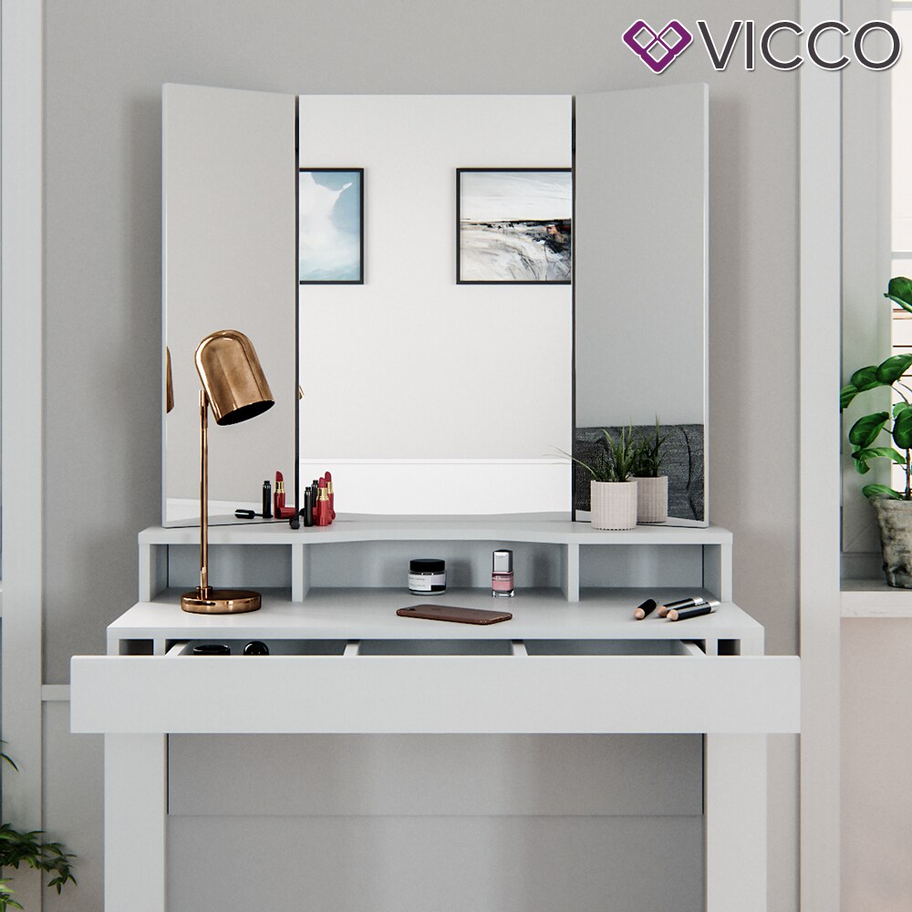 Vicco Schminktisch Nora weiß Spiegel Hocker Frisiertisch Kommode mit Schublade