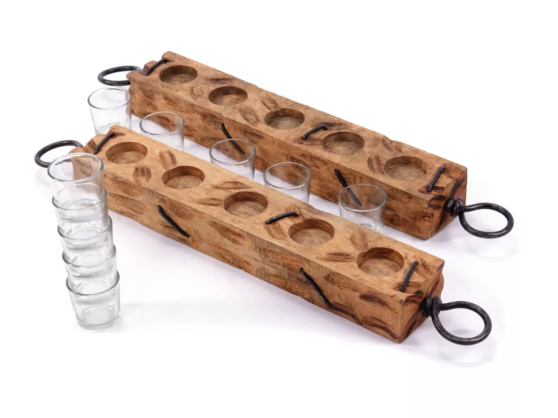 BOUGEOIR Brûlé 70 Bois de mangue, avec insert en verre pour 5 bougies chauffe-plat nature-noir