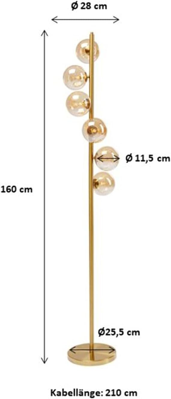 Kare Design Stehleuchte Scala Balls, Gold, Stehlampe, Stahlgestell, Glas Schirm, kein Leuchtmittel inklusive, 160x28x28 cm (H/B/T)