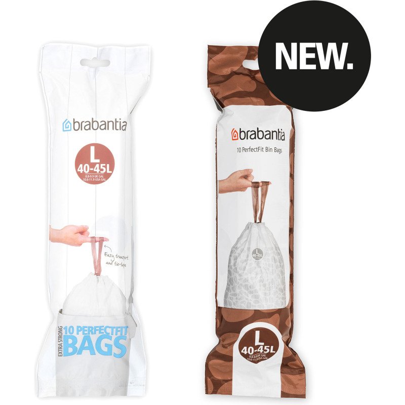 Sac poubelle 40/45 litres à liens coulissants Brabantia L blanc - 10 sacs