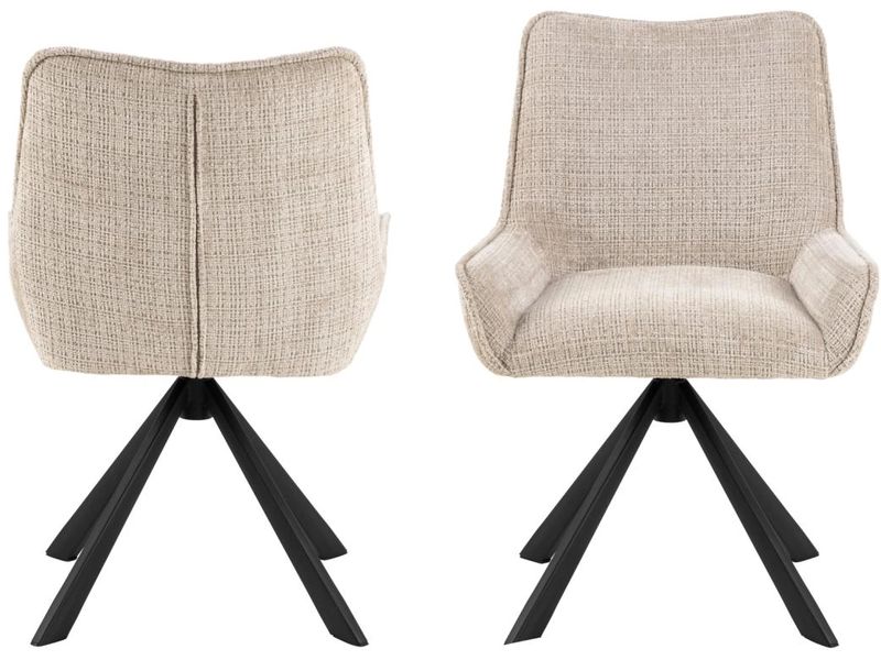 AC Design Stuhl Eddie 2 Stück, Beige Esszimmerstuhl mit Chenille-Bezug