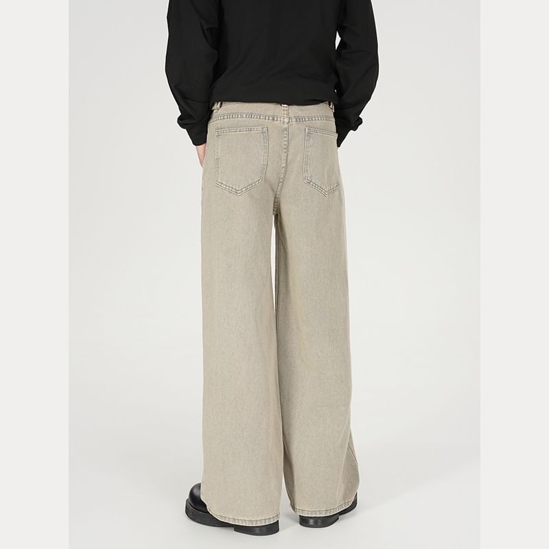 Hushgrain - Mid Rise Washed Straight Leg Jeans