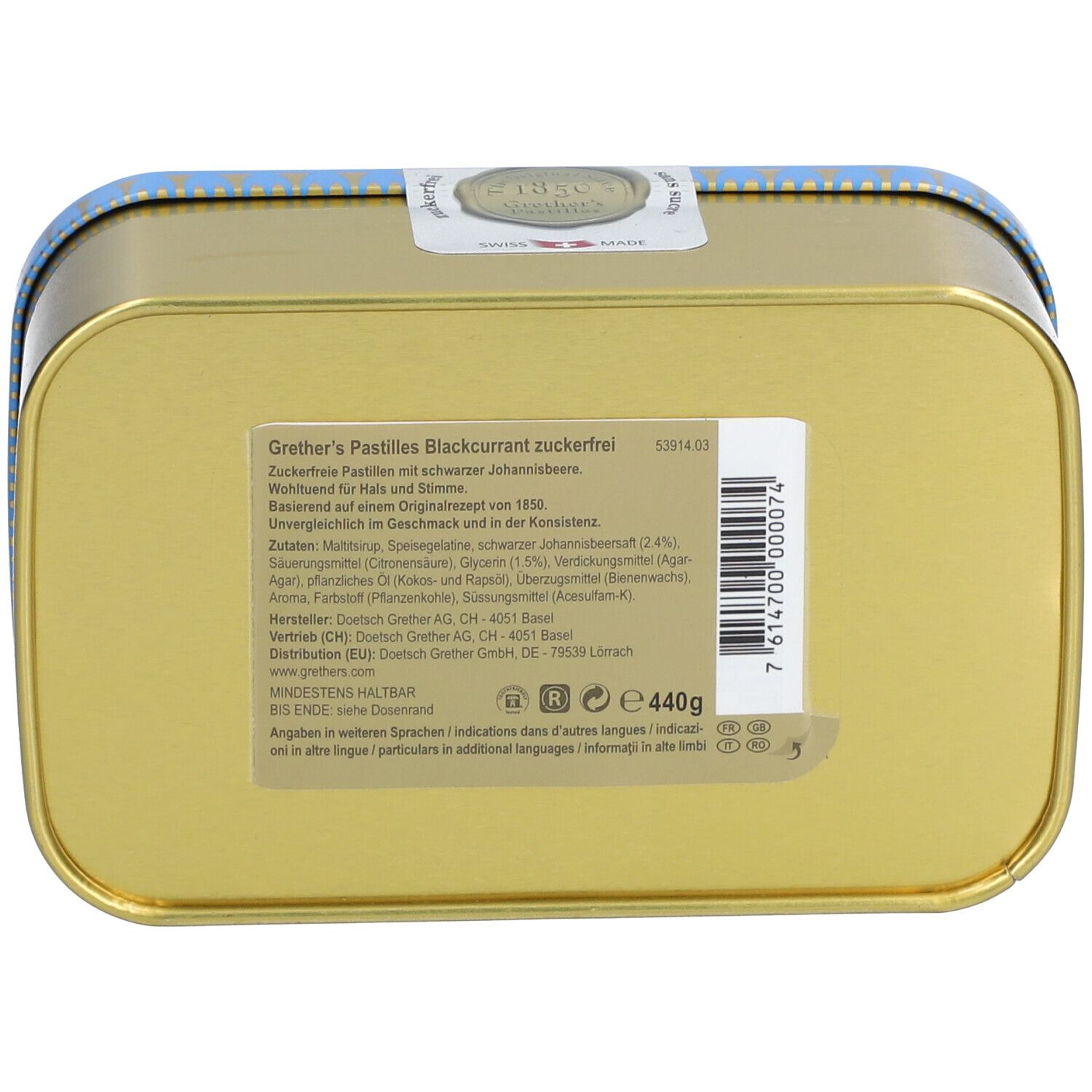 Grethers Blackcurrant Silber zuckerfreie Pastillen