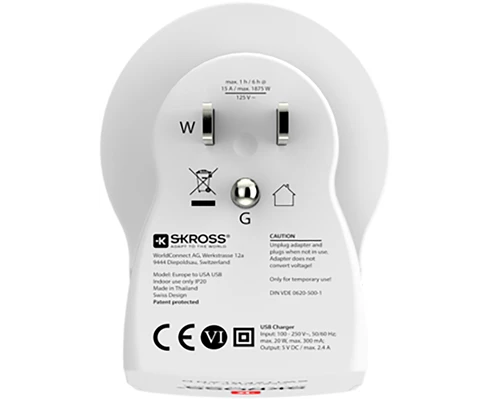 SKROSS Country Travel Adapter - Europe to USA USB