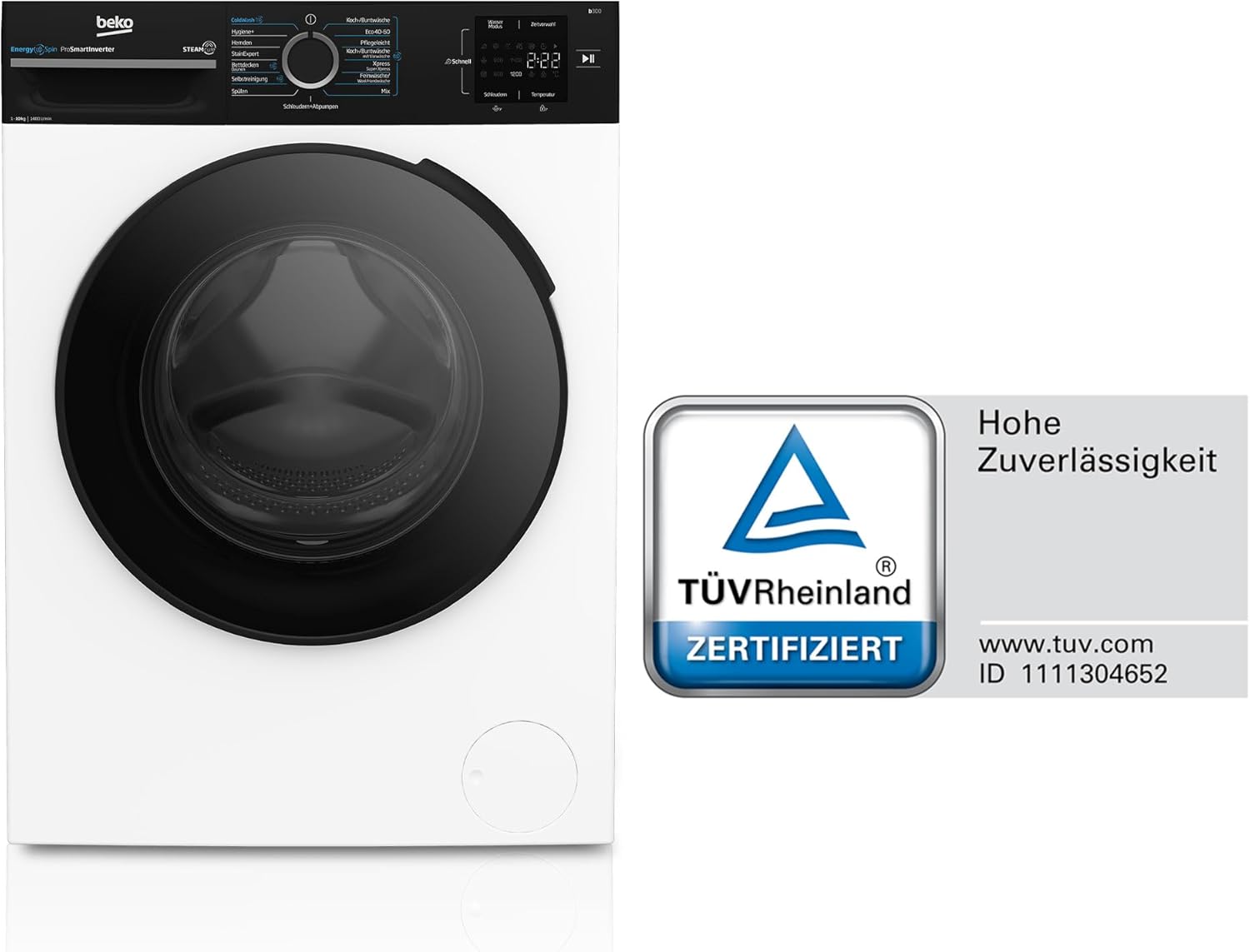 Beko BM3WFU31041R Waschvollautomat, Waschmaschine, 10 kg, EnergySpin, Schleuderwahl 1400 U/min, SteamCure Dampffunktion, allergikergeeignet, AquaWave Schontrommel, Weiß