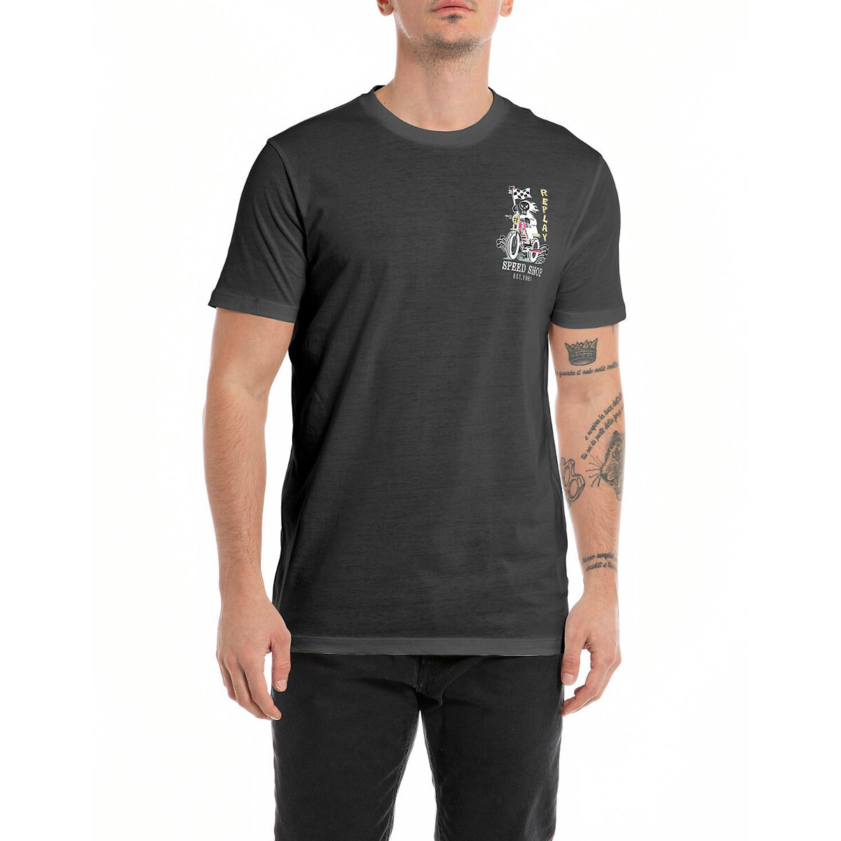 REPLAY<br>Camiseta reta com estampa na frente e nas costas
