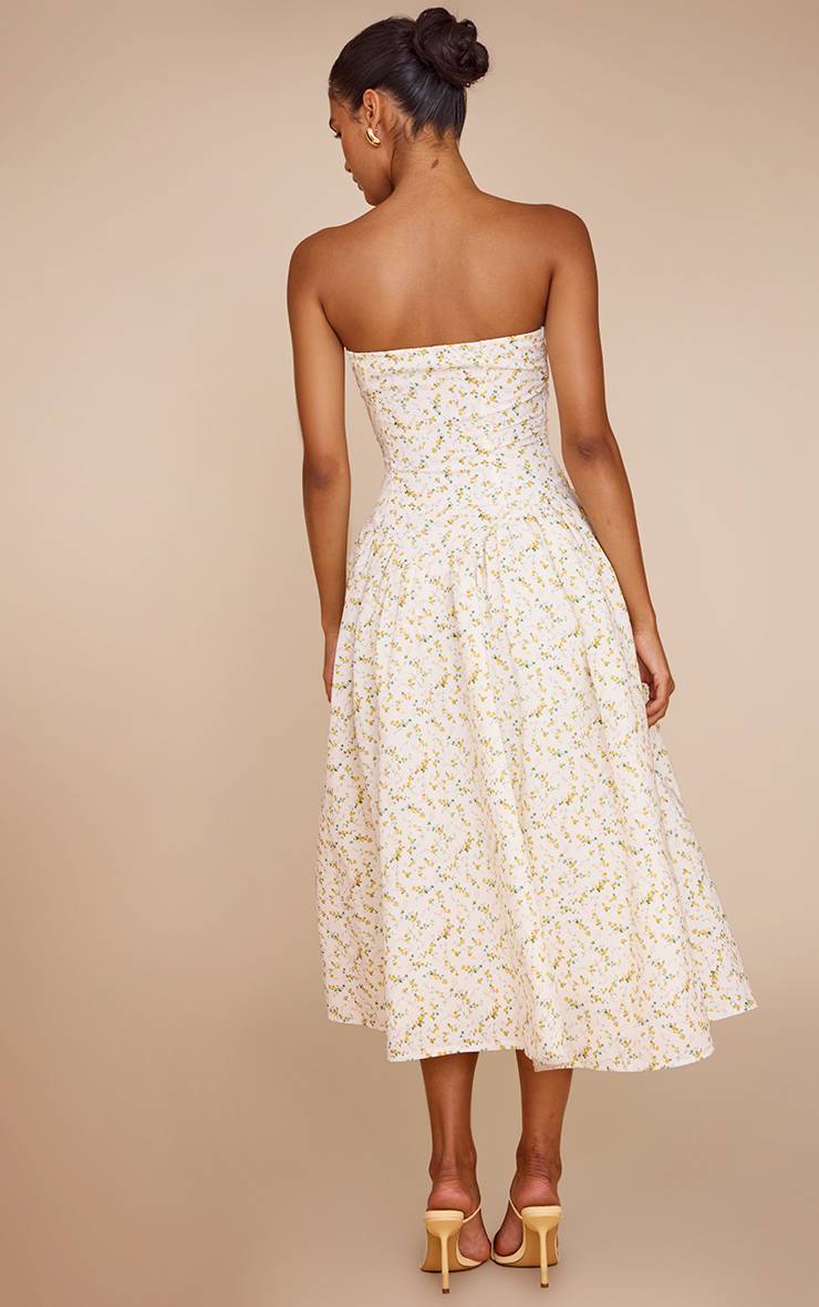Jaune Robe Patineuse Mi-longue Bustier À Imprimé Fleuri Ditsy