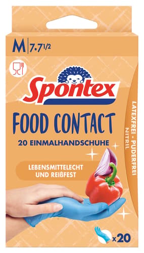 Spontex Food Contact Einmalhandschuhe aus Nitril, latexfrei, 100% lebensmittelecht, Größe M, 20er Pack