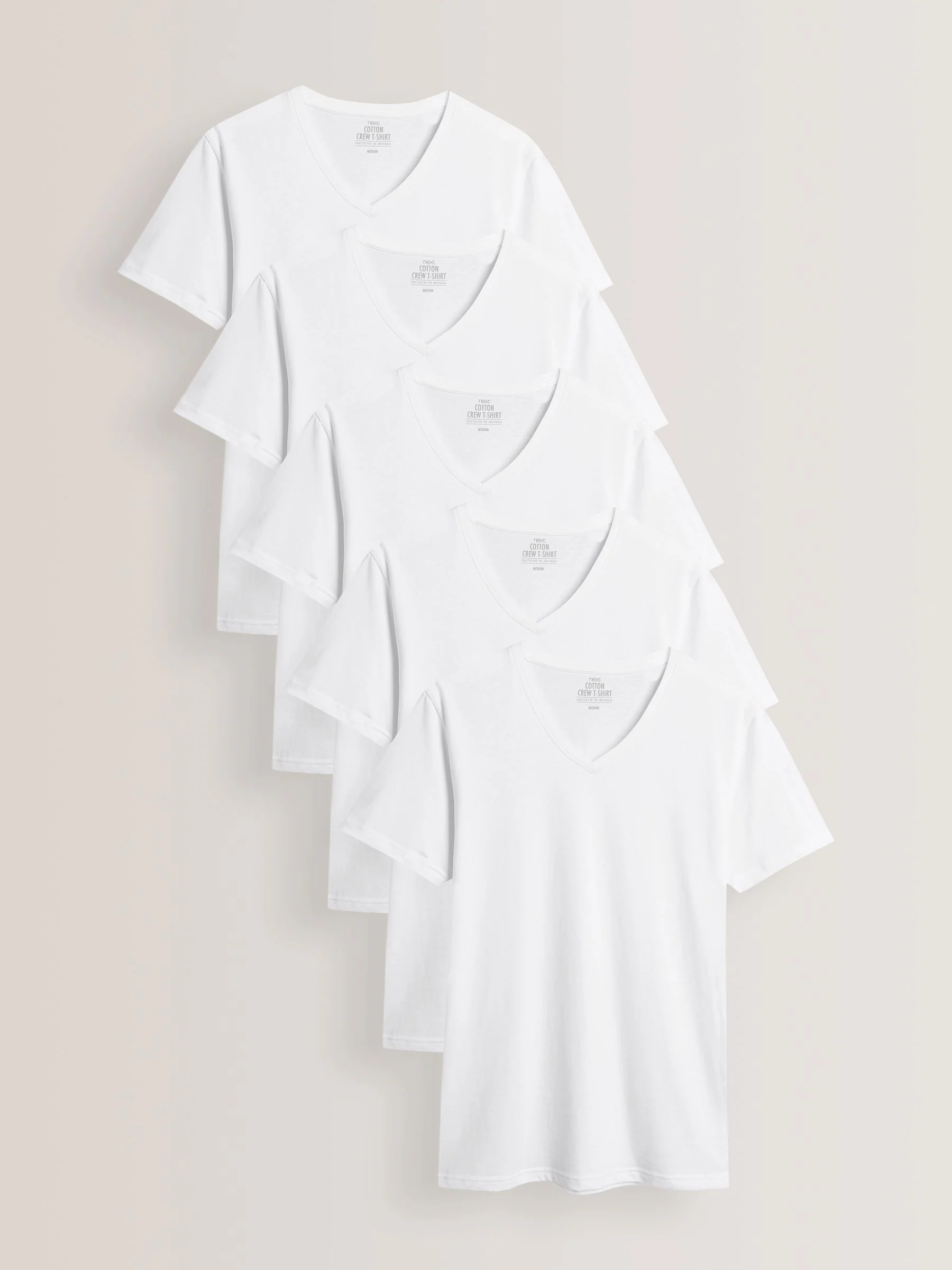 Wit - Verpakking van 5 slim-fit 100% katoenen T-shirts met V-hals en laagjes