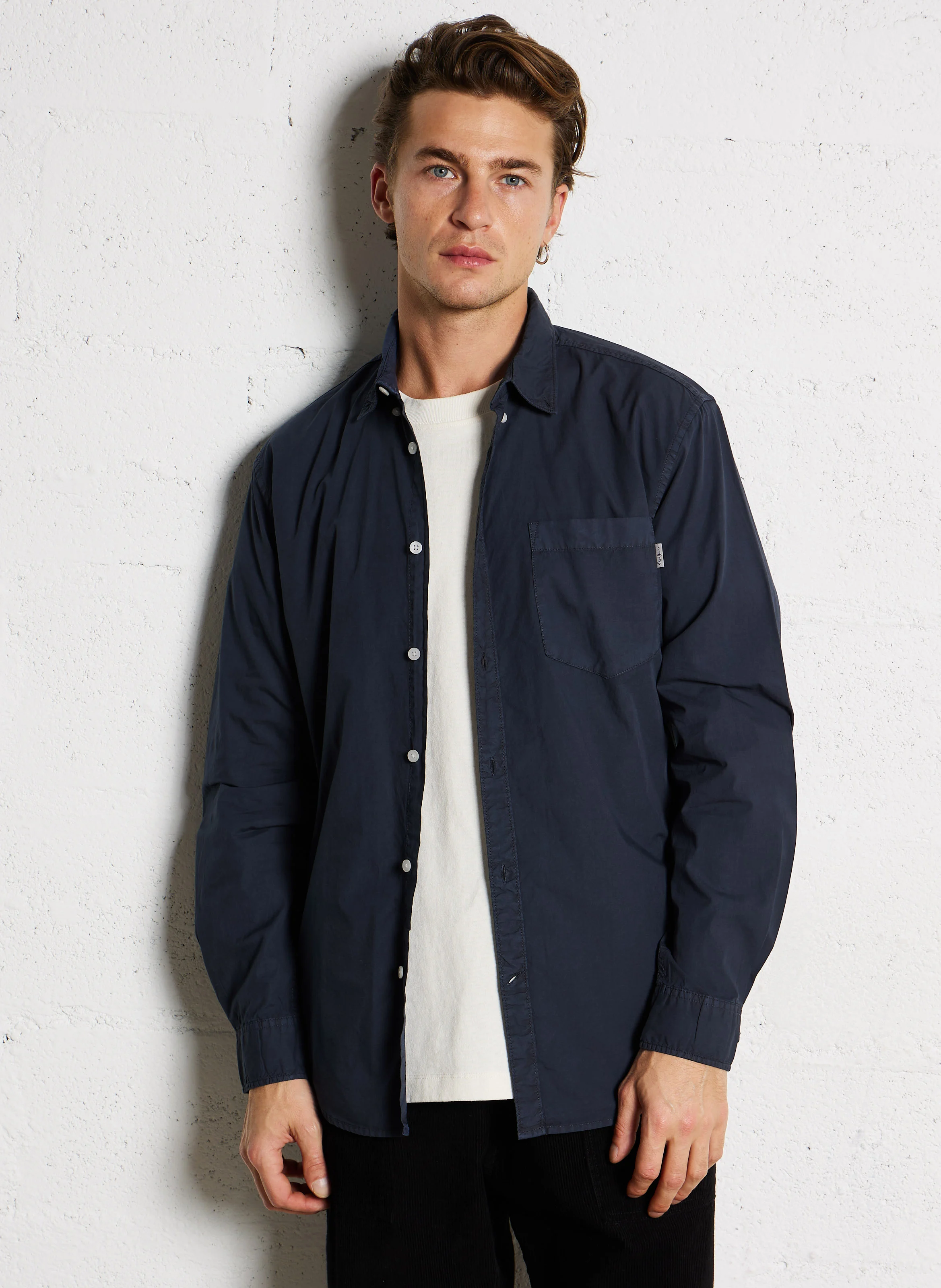 PRINCE - Chemise col classique droite en coton | Bleu