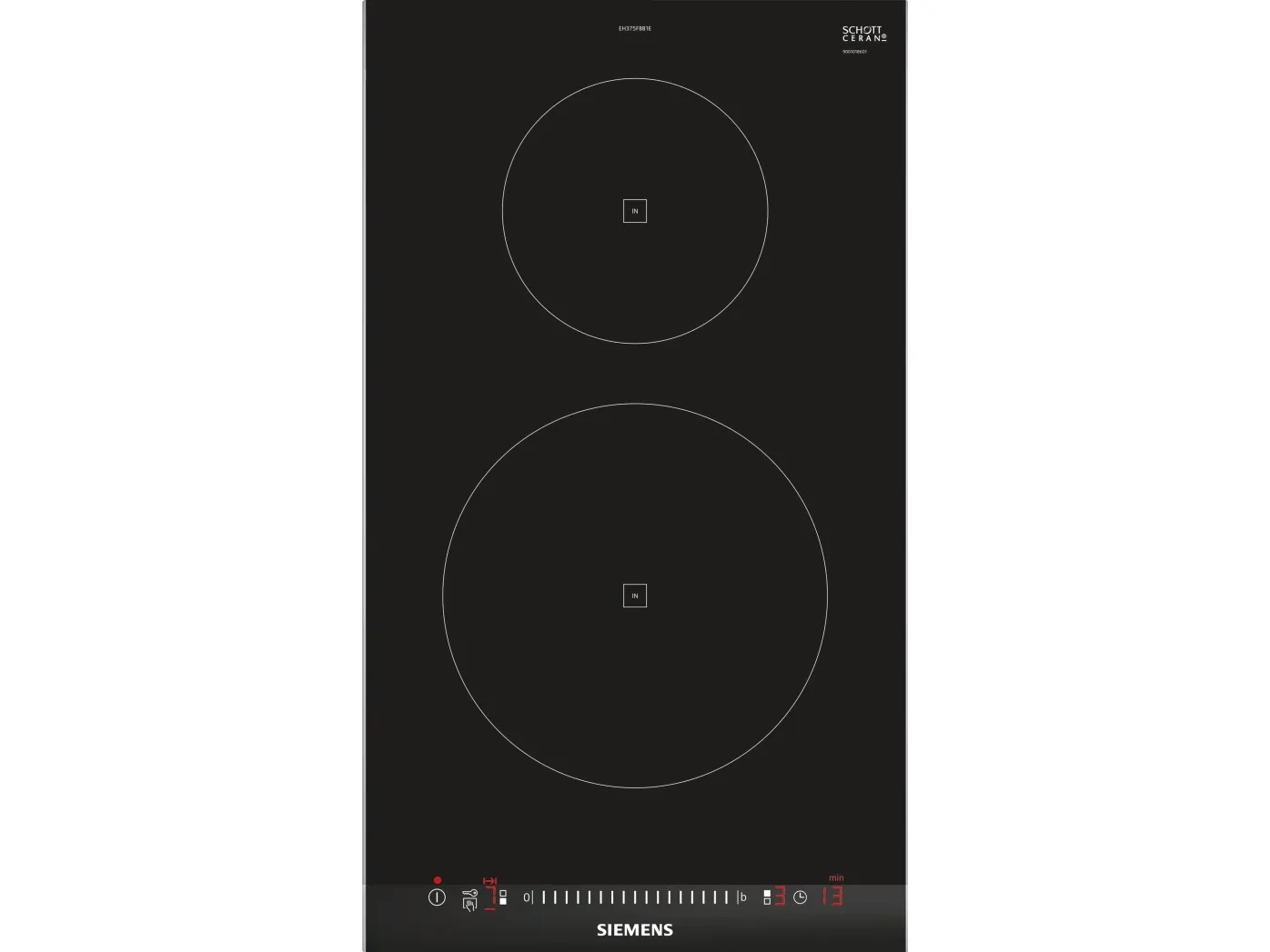 Siemens iQ100 EH375FBB1E - Induktions kogeplade - 2 plader - Niche - bredde: 27 cm - dybde: 49 cm - med rustfrit stål-sidepynt, - med facetteret frontkant - børstet aluminium/sort