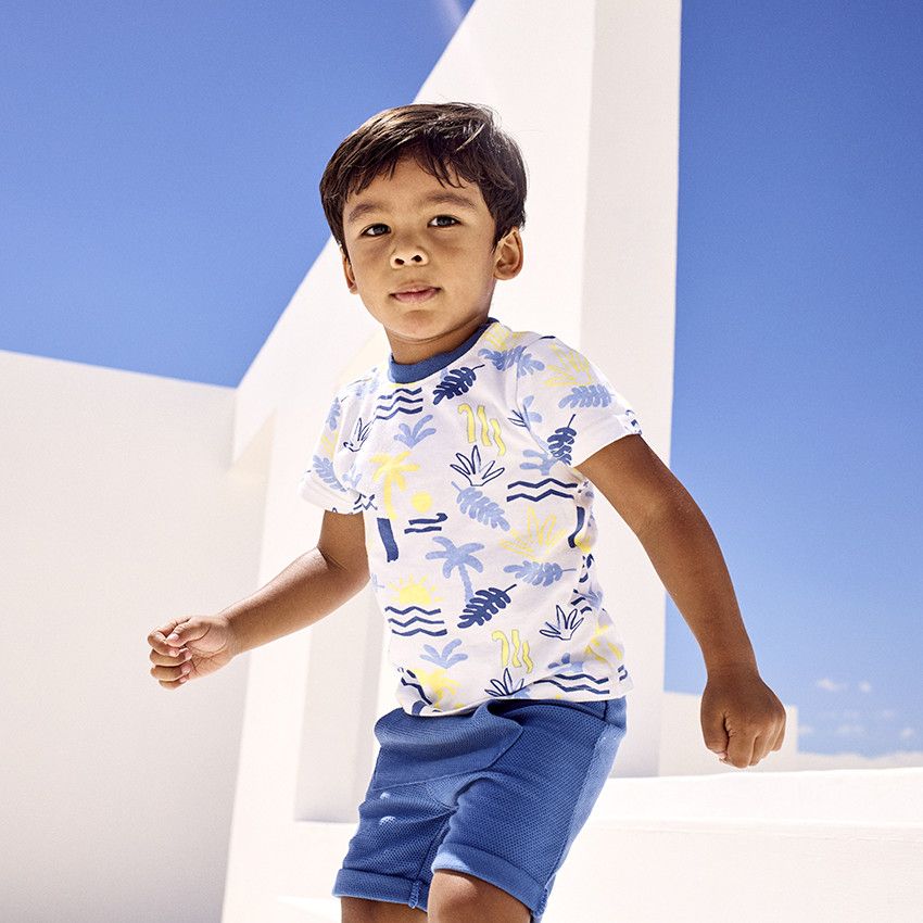 Ensemble 2 pièces avec t-shirt imprimé arty + short pour bébé garçon - Bleu moyen