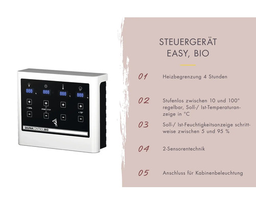 Karibu Avarni 2 modulaire sauna inclusief 3,6 kW biooven en externe bedieningseenheid, zonder dakrand, met gebronsde volledig glazen deur