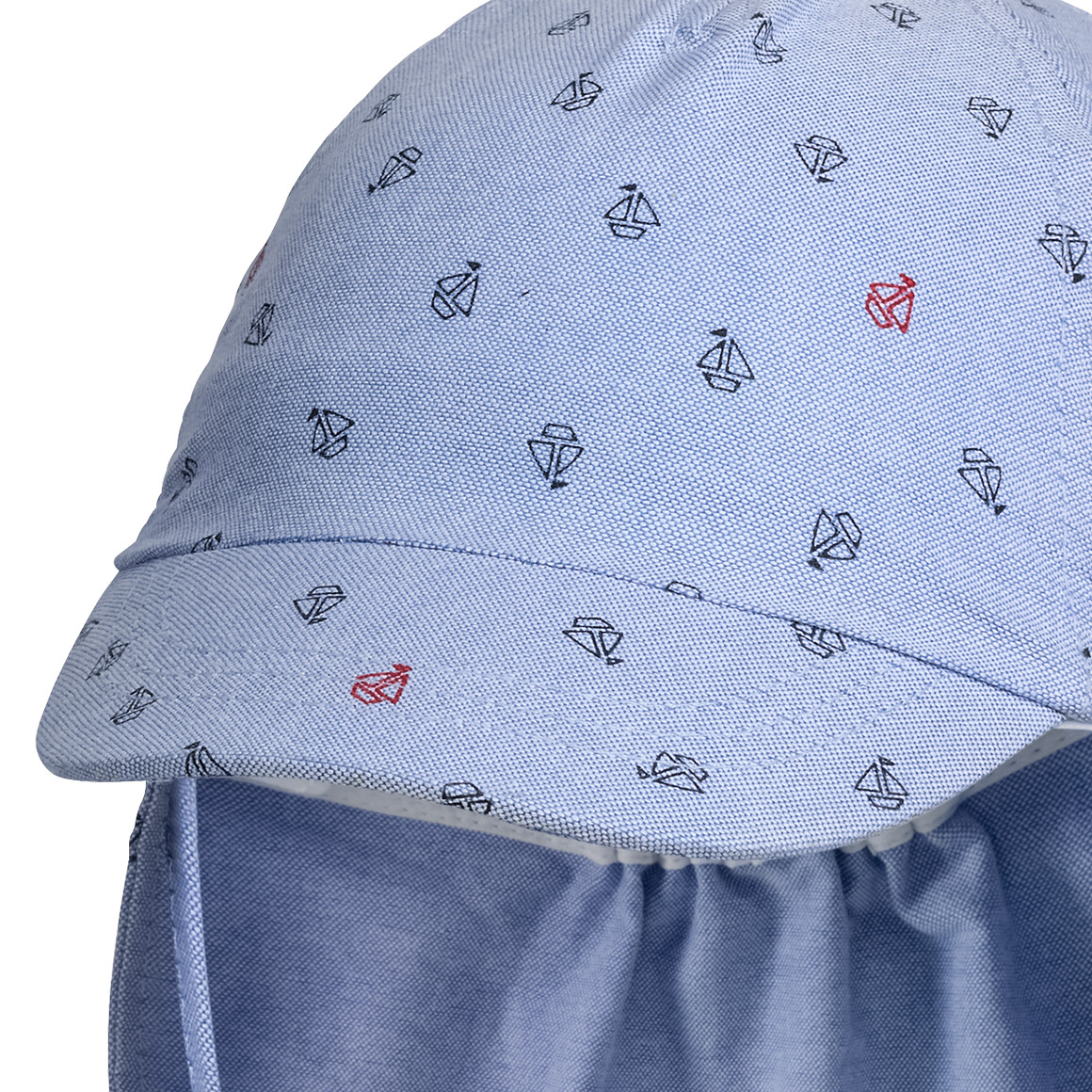Topomini Baby Nackenkappe mit Booten blau / schwarz / rot