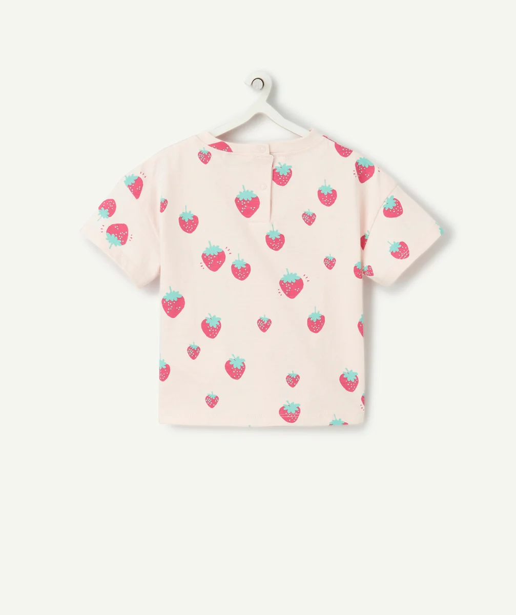 t-shirt manches courtes bébé fille en coton bio rose imprimé fraise