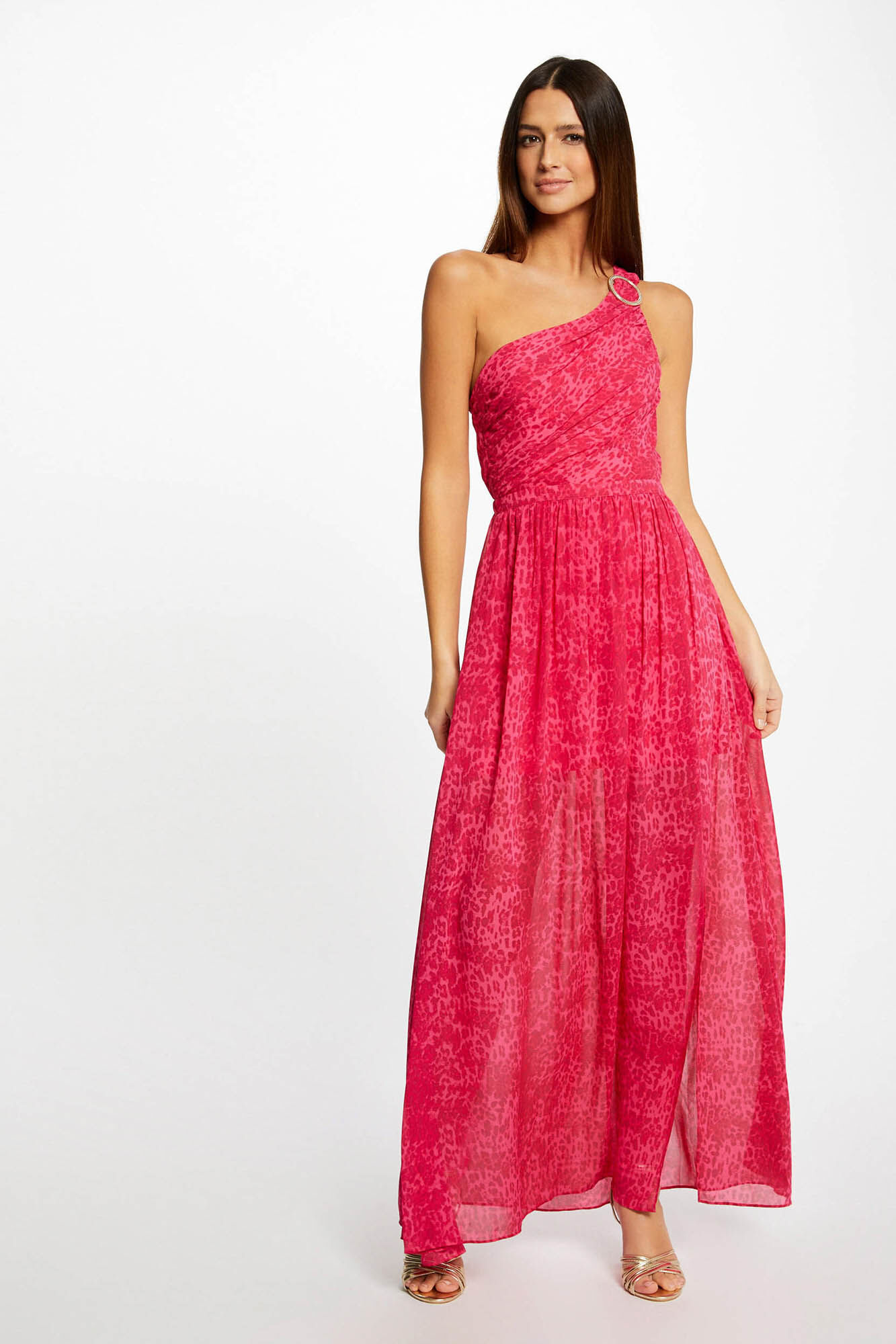Vestido longo Campbell estampado - Fúcsia
