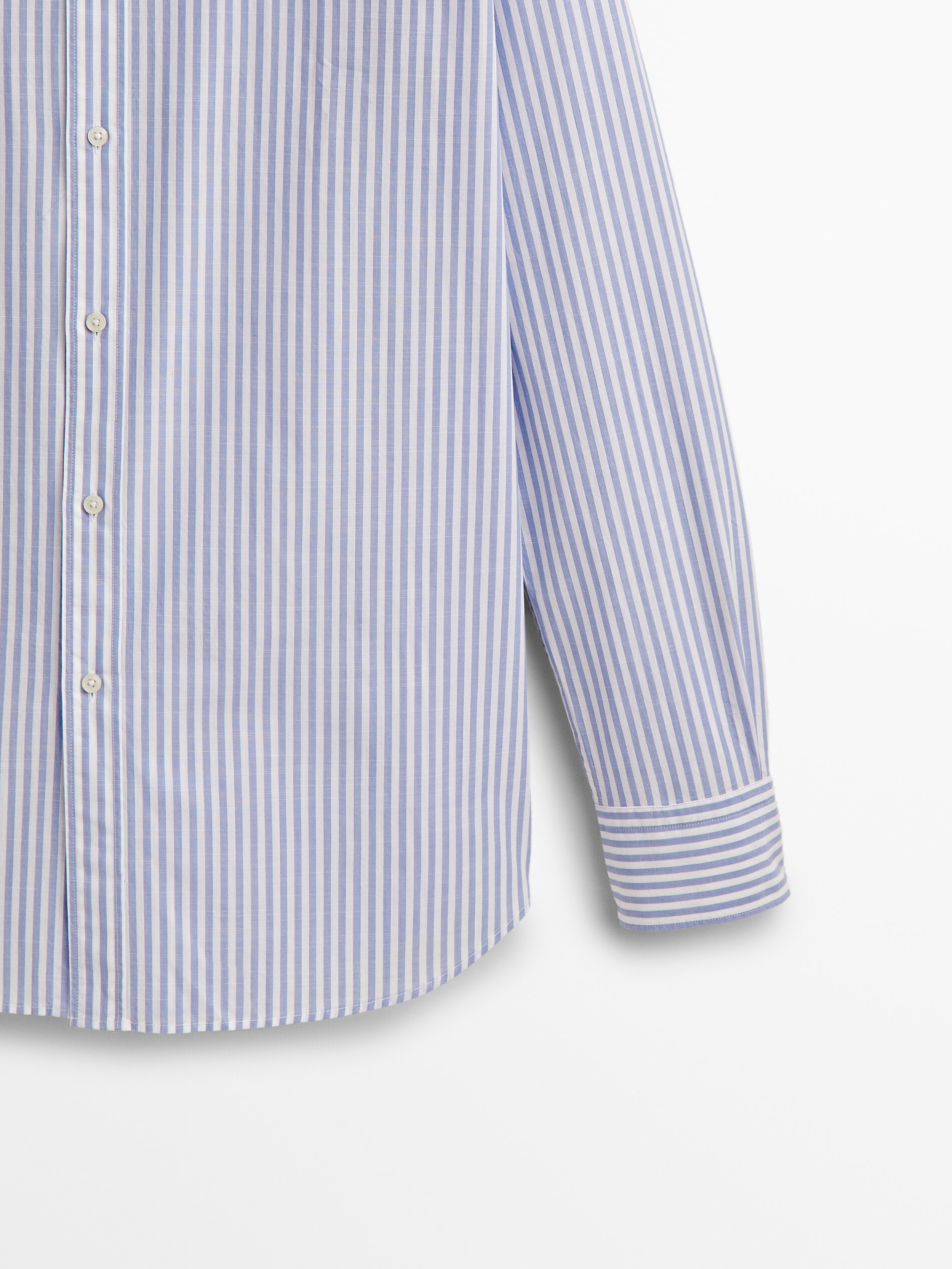 Camisa Rayas de algodão com corte slim - AZUL CLARO