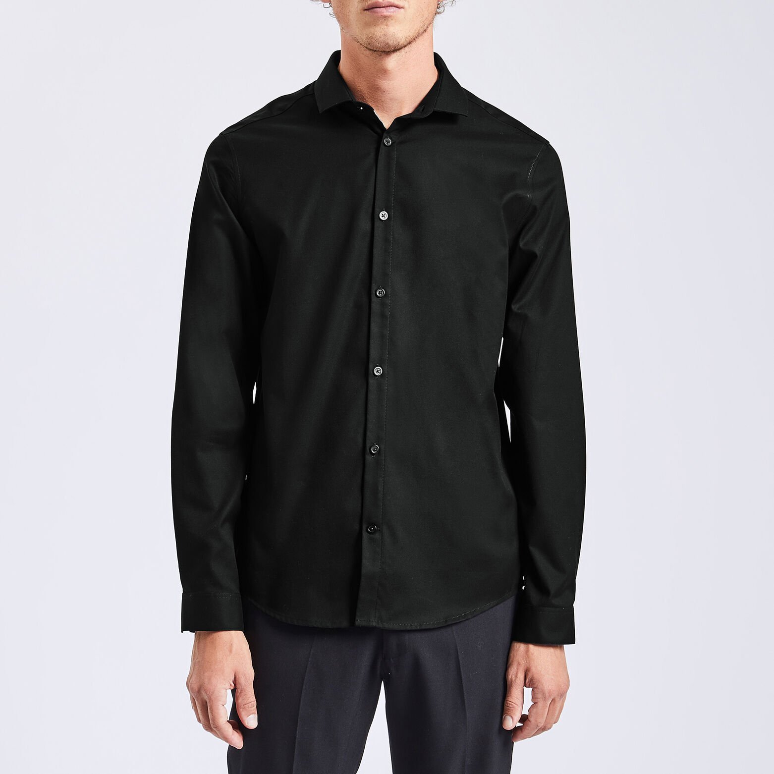Chemise slim sans repassage unie coton Noir