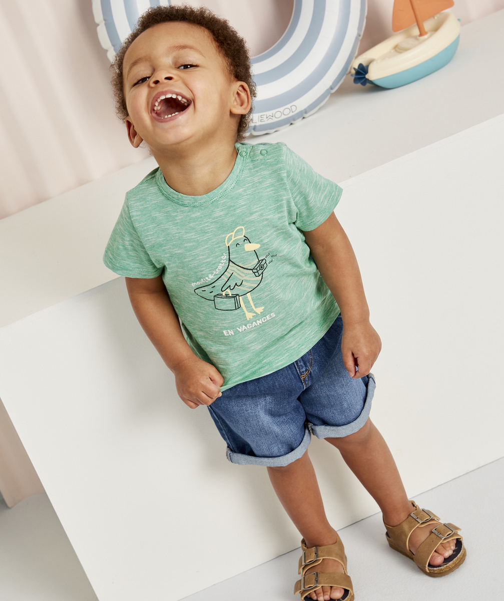 T-SHIRT GARÇON VERT EN COTON BIO AVEC IMPRIMÉ MOUETTE