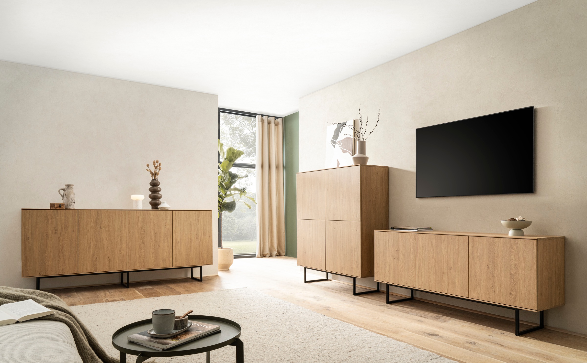 Home affaire Wohnwand »Lund, moderne Anbauwand, Wohnzimmer-Set in Stone Oak« 2 Stk. tlg.