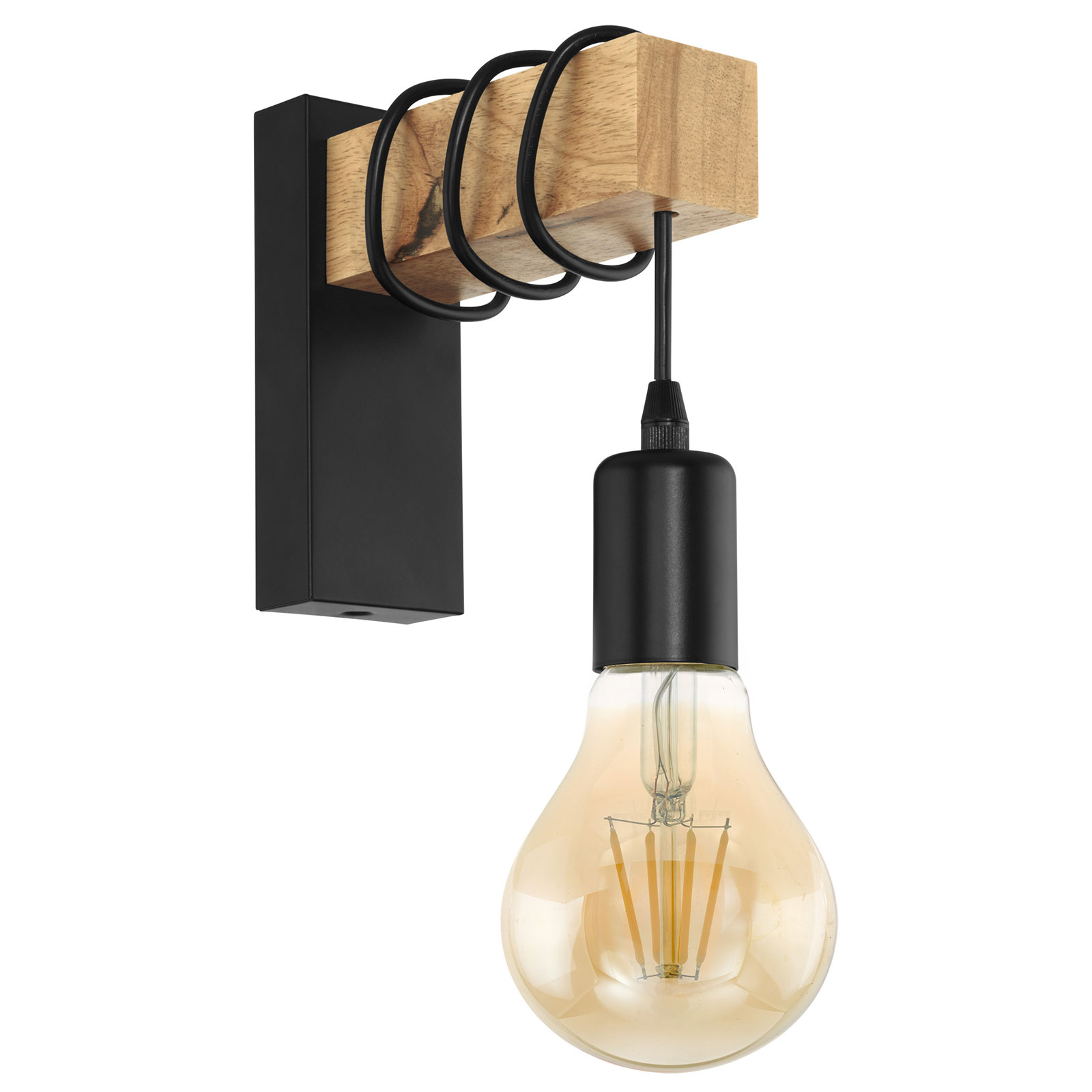 Wandleuchte - schwarz-holzfarben - 21 cm hoch