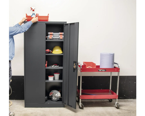 Metalen kast, multifunctionele kast, universele kast, archiefkast, 80 x 168 x 40 cm, 2 deuren, 4 legplanken, antraciet