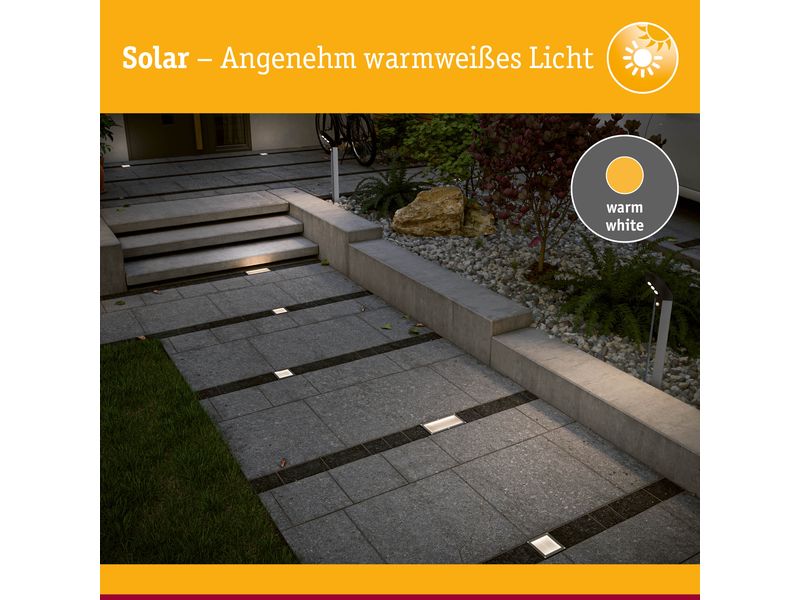 Paulmann Wegeleuchte LED Solar Cube, 0.24W, 2700K, Edelstah LED Bodeneinbauleuchte