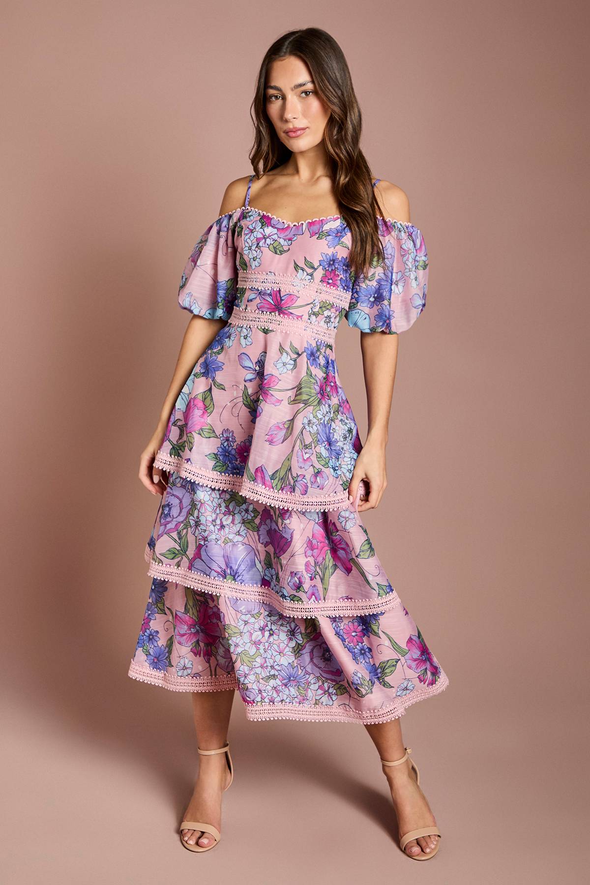 Coast Robe Midi En Dentelle D'organza Imprimée À Épaules Dénudées