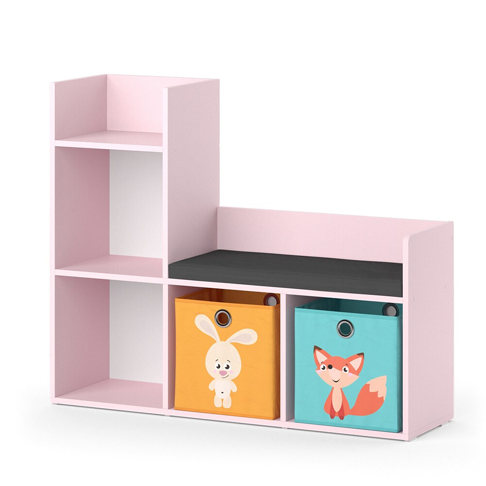 Vicco Regal mit Sitzbank Luigi 107 x 88 cm, Rosa, Kinderzimmer, mit 2 Faltboxen