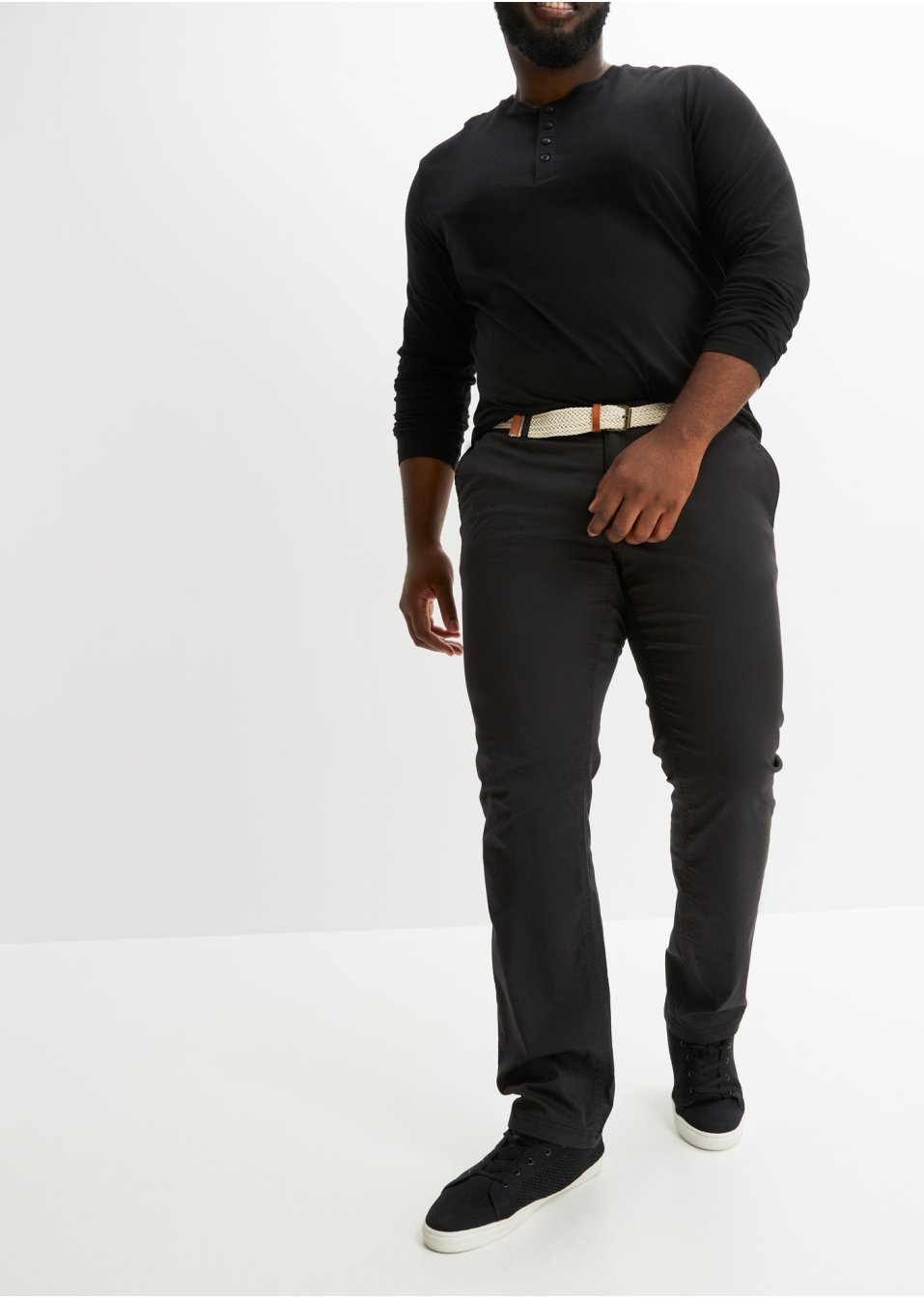 Pantalon chino extensible Regular Fit coupe confort pour le ventre avec ceinture, Straight