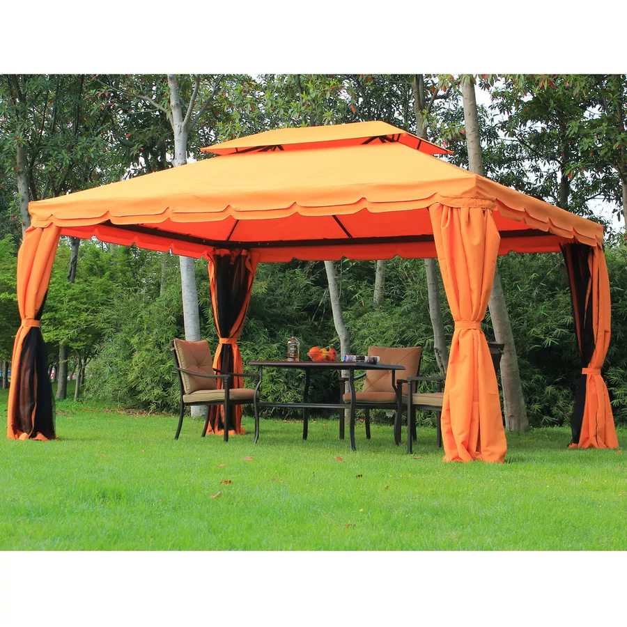 Outsunny Gartenpavillon mit Doppeldach schwarz, orange