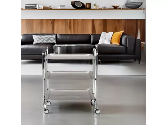 Table roulante pliante BAUHAUS, 3 étages, châssis chromé.