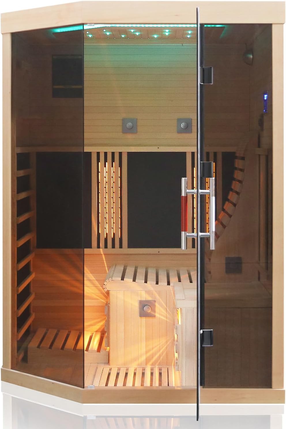 Dewello® Infrarotsauna Infrarotkabine Ottawa 140x120 1-2 Person Vollspektrumstrahler Bodenstrahler LED-Farblicht aus Hemlock Tannenholz, Bluetooth FM MP3 USB