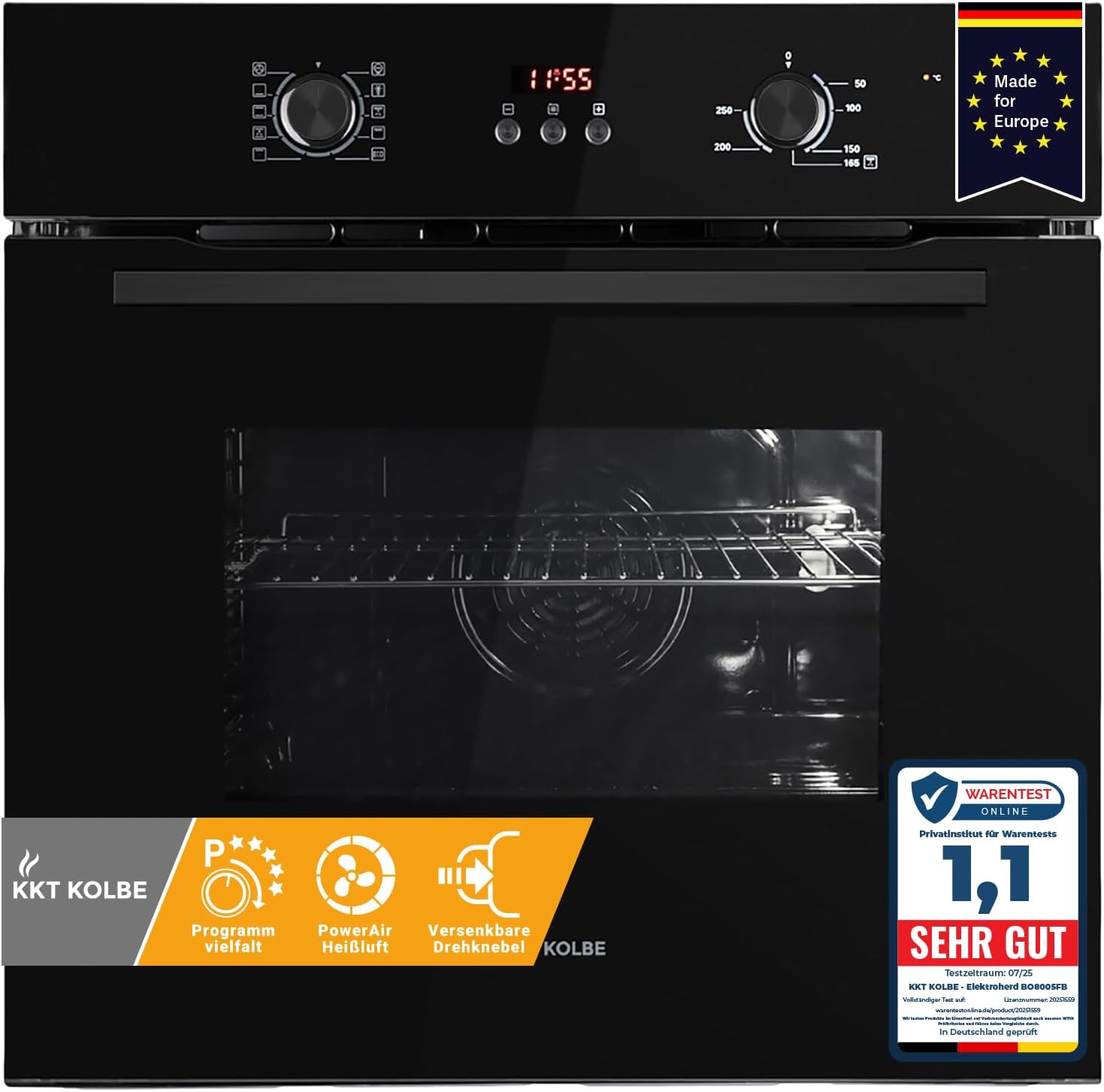 KKT KOLBE Autarkes Herdset | 60cm Einbaubackofen BO8005FB | 59cm Induktionskochfeld IH85900RL | Grill | Heißluft | Automatik-Timer | 2-fach Wärmeschutzverglasung | Kindersicherung | SET8005FBIH859RL