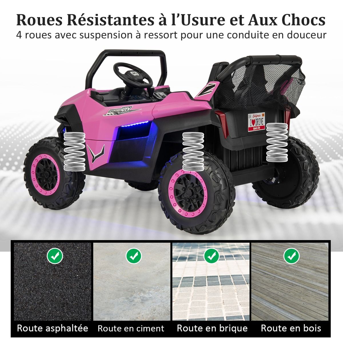 Voiture électrique Enfant 12 V Télécommande pour 3-8 Ans 2 Vitesses Ressort de Suspension Charge 59KG 118x74x71CM Noir/Rose/Rouge - Lidl-Manfred