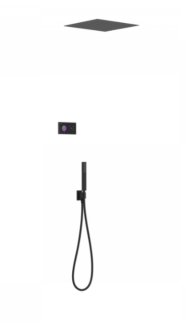 Tres Shower Technology elektronische inbouwthermostaat met regendouche type 1 38x38cm en handdouche mat zwart