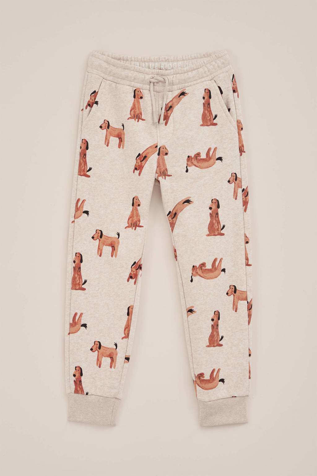 WE Fashion slim fit broek met all over print beige/bruin