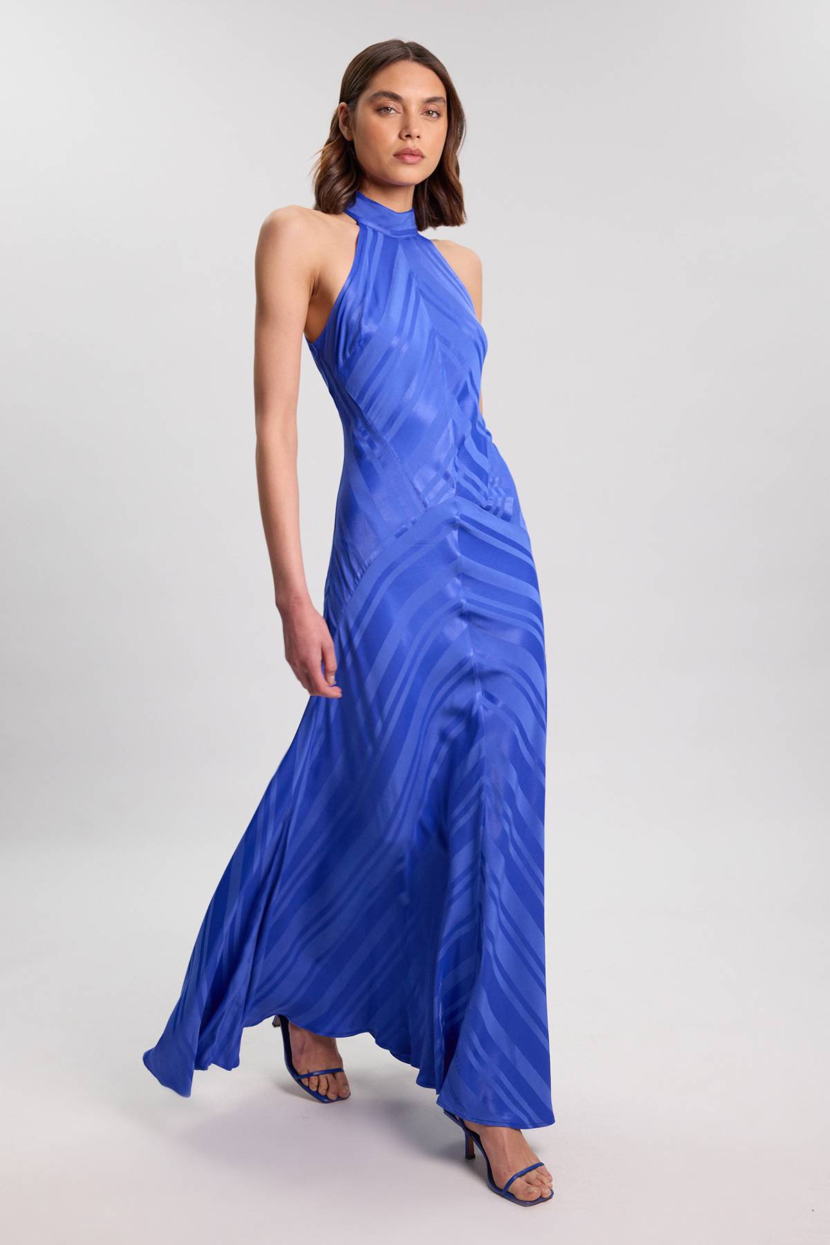 KarenMillen Robe Longue Fluide À Encolure Dos-nu Avec Détail De Tissu Rayé