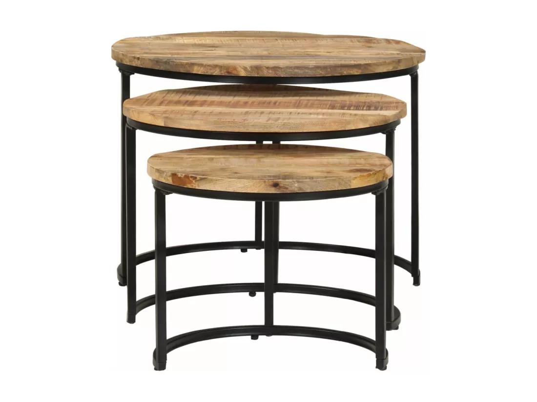 Tables gigognes 3 pièces Bois de manguier brut