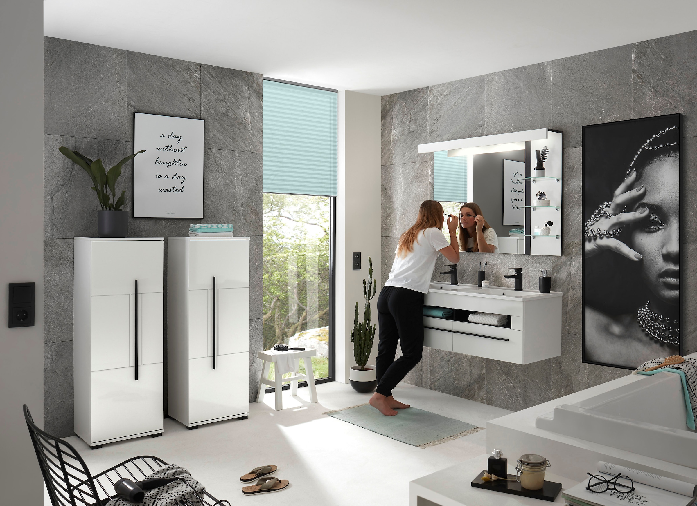 INOSIGN Waschtisch »Cantara, Waschtisch inkl. Waschbecken, modernes Design« mit schwarzen Griffen, ausreichend Stauraum