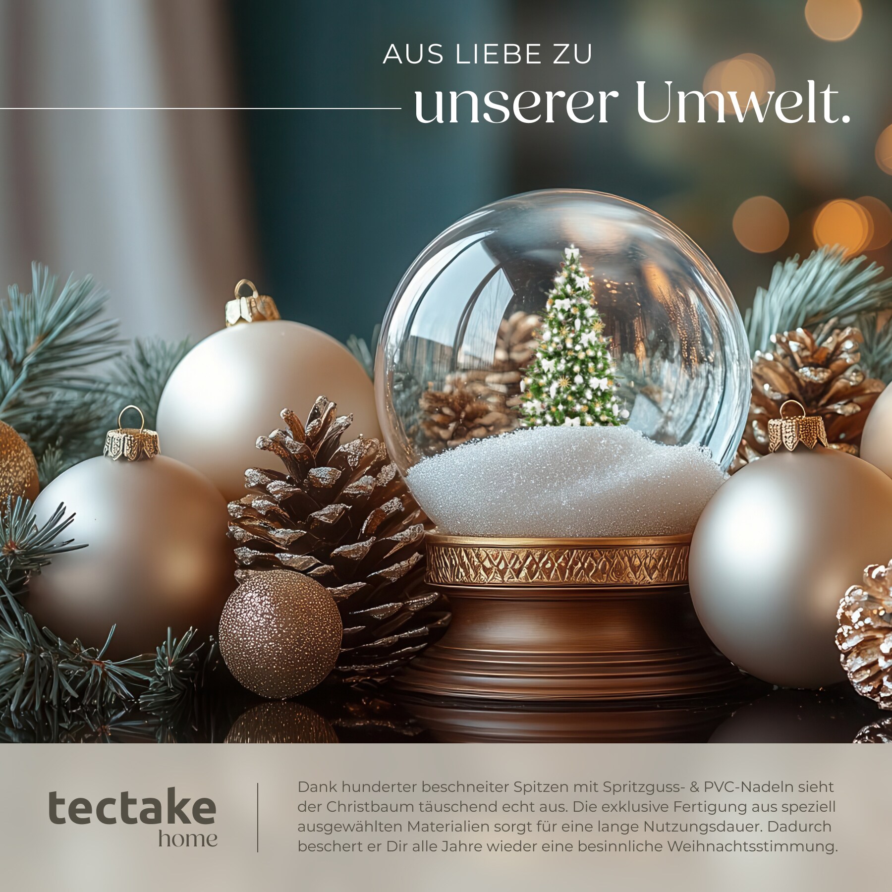 tectake® Weihnachtsbaum, künstlich in Grün, PVC- und Spritzgussnadeln, beschneite Spitzen, formbar mit viel Volumen, klappbarer Baumständer aus Holz, 110 x 180 cm