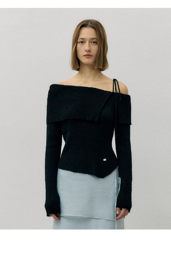 rolarola - Off-Shoulder Rib-Knit Top (Zwart)