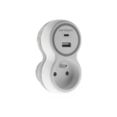 Zenitech - Multiprise 1 Prise + 2 Chargeurs USB A+C - 16A +2.1A - Blanc